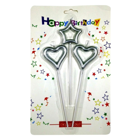 3 LÜ ÇUBUKLU ORTASI BOŞ 1 YILDIZ 2 KALP GÜMÜŞ MUM PK:24 KL:360