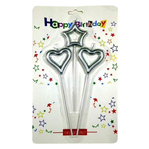 3 LÜ ÇUBUKLU ORTASI BOŞ 1 YILDIZ 2 KALP GÜMÜŞ MUM PK:24 KL:360