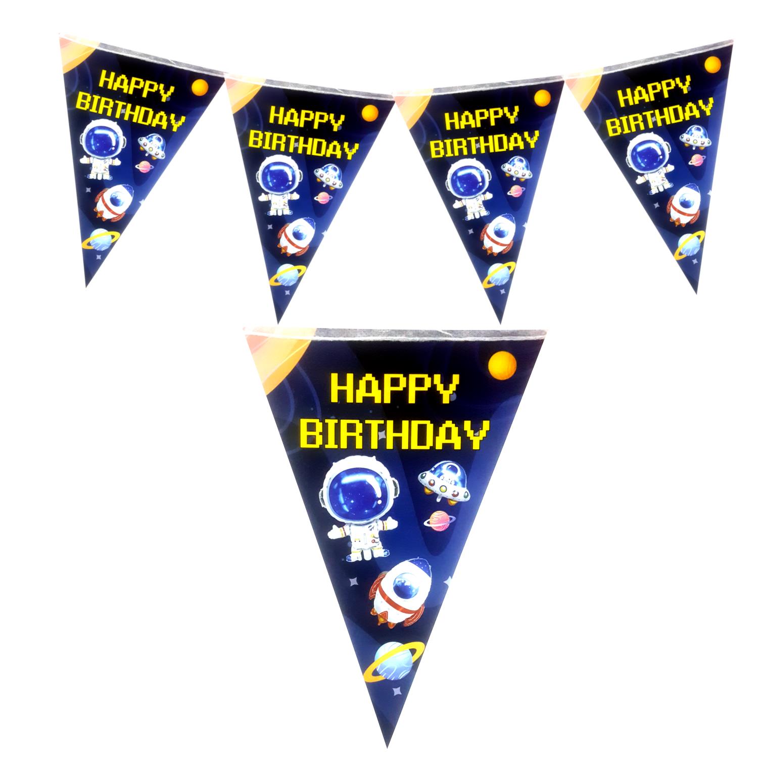 UZAY TEMALI HAPPY BİRTHDAY ÜÇGEN FLAMA