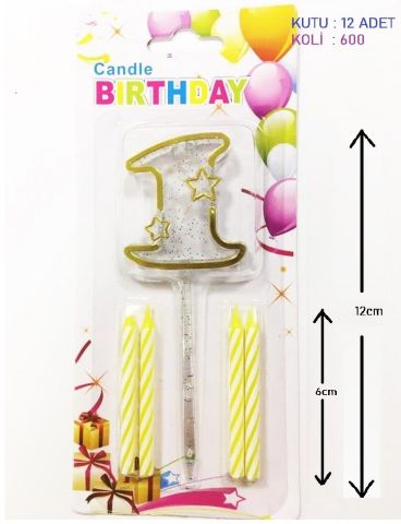 MİKA ŞEFFAF 1 RAKAM GOLD MUM 12CM PK:12 KL:600