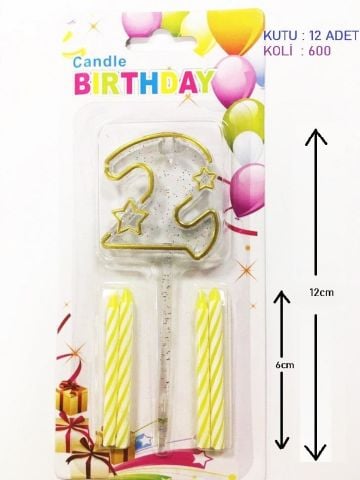 MİKA ŞEFFAF 2 RAKAM GOLD MUM 12CM PK:12 KL:600