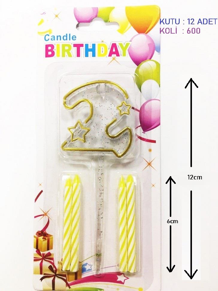 MİKA ŞEFFAF 2 RAKAM GOLD MUM 12CM PK:12 KL:600