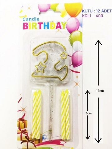 MİKA ŞEFFAF 2 RAKAM GOLD MUM 12CM PK:12 KL:600