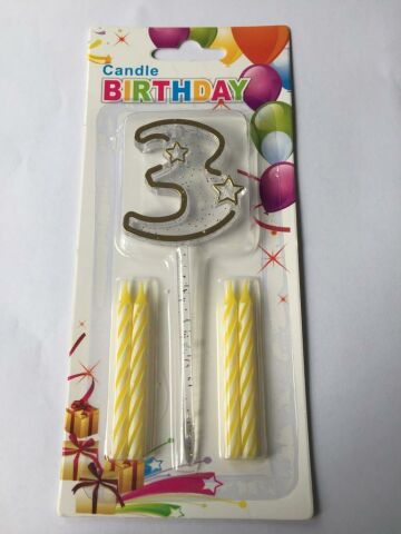 MİKA ŞEFFAF 3 RAKAM GOLD MUM 12CM PK:12 KL:600