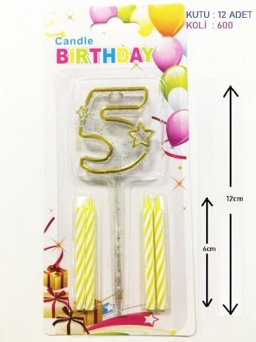 MİKA ŞEFFAF 5 RAKAM GOLD MUM 12CM PK:12 KL:600
