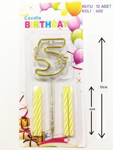 MİKA ŞEFFAF 5 RAKAM GOLD MUM 12CM PK:12 KL:600