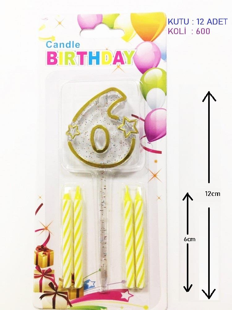MİKA ŞEFFAF 6 RAKAM GOLD MUM 12CM PK:12 KL:600