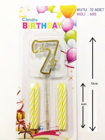 MİKA ŞEFFAF 7 RAKAM GOLD MUM 12CM PK:12 KL:600