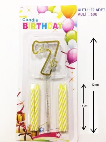 MİKA ŞEFFAF 7 RAKAM GOLD MUM 12CM PK:12 KL:600