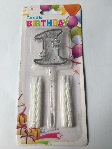 MİKA ŞEFFAF 1 RAKAM GÜMÜŞ MUM 12CM PK:12 KL:600