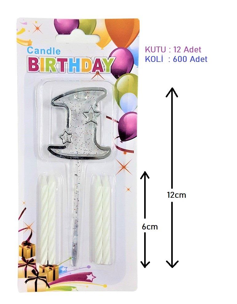 MİKA ŞEFFAF 1 RAKAM GÜMÜŞ MUM 12CM