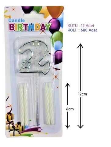 MİKA ŞEFFAF 2 RAKAM GÜMÜŞ MUM 12CM PK:12 KL:600