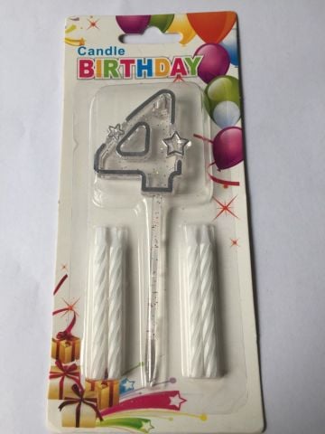 MİKA ŞEFFAF 4 RAKAM GÜMÜŞ MUM 12CM PK:12 KL:600