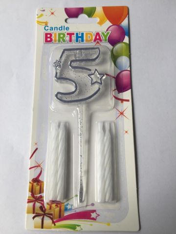 MİKA ŞEFFAF 5 RAKAM GÜMÜŞ MUM 12CM PK:12 KL:600