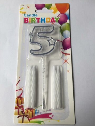MİKA ŞEFFAF 5 RAKAM GÜMÜŞ MUM 12CM PK:12 KL:600