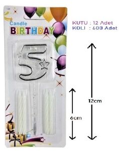 MİKA ŞEFFAF 5 RAKAM GÜMÜŞ MUM 12CM