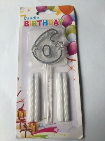 MİKA ŞEFFAF 6 RAKAM GÜMÜŞ MUM 12CM PK:12 KL:600