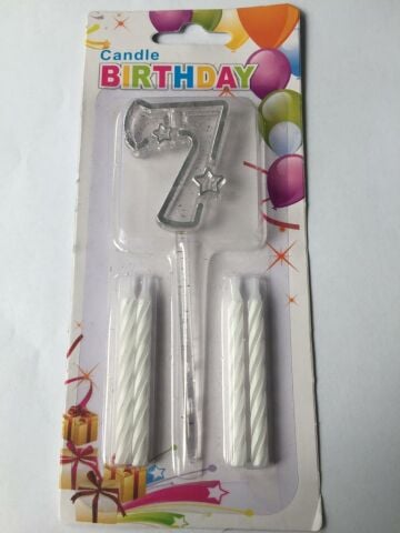 MİKA ŞEFFAF 7 RAKAM GÜMÜŞ MUM 12CM PK:12 KL:600
