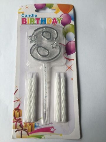 MİKA ŞEFFAF 8 RAKAM GÜMÜŞ MUM 12CM PK:12 KL:600