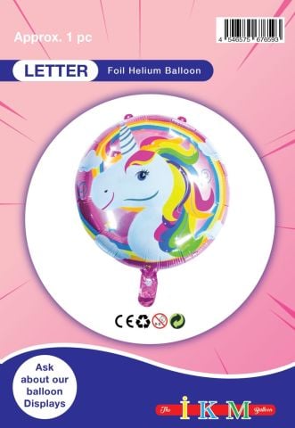 18 İNC YUVARLAK UNİCORN FOLYO BALON 43*43