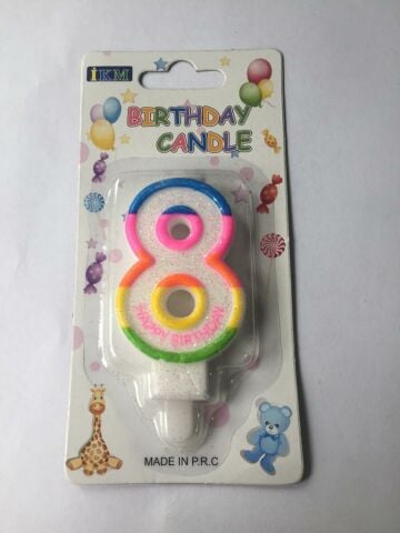 RENKLİ KLASİK 8 RAKAM MUM 7.5CM PK:12 KL:900