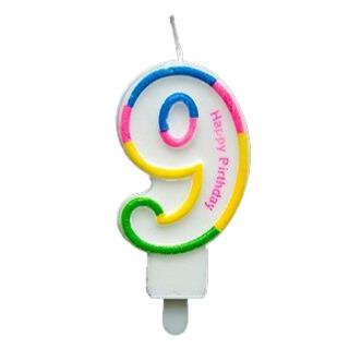 RENKLİ KLASİK 9 RAKAM MUM 7.5CM PK:12 KL:900