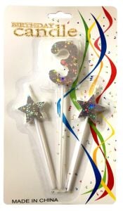 ÇUBUKLU YILDIZLI 3 RAKAM GÜMÜŞ  MUM PK:12