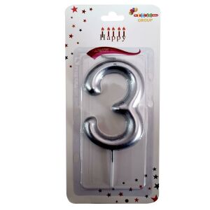 BÜYÜK BOY 3 RAKAM GÜMÜŞ  MUM 13,5CM PK:24 KL:600