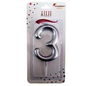 BÜYÜK BOY 3 RAKAM GÜMÜŞ  MUM 13,5CM PK:24 KL:600