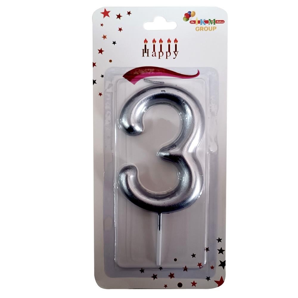BÜYÜK BOY 3 RAKAM GÜMÜŞ  MUM 13cm PK:24 KL:600