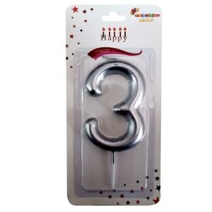 BÜYÜK BOY 3 RAKAM GÜMÜŞ  MUM 13,5CM PK:24 KL:600