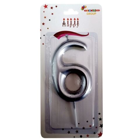 BÜYÜK BOY 6 RAKAM GÜMÜŞ  MUM 13cm PK:24 KL:600