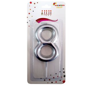 BÜYÜK BOY 8 RAKAM GÜMÜŞ  MUM 13,5CM PK:24 KL:600