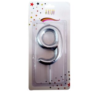 BÜYÜK BOY 9 RAKAM GÜMÜŞ  MUM 13,5CM PK:24 KL:600