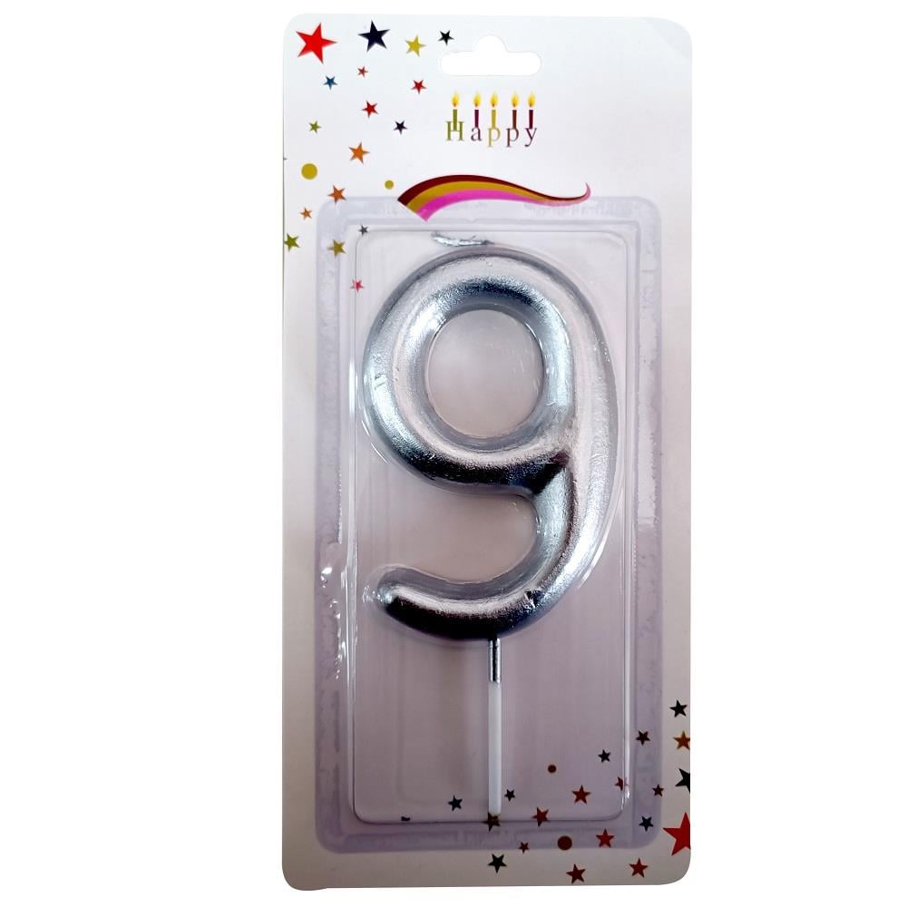 BÜYÜK BOY 9 RAKAM GÜMÜŞ  MUM 13cm PK:24 KL:600