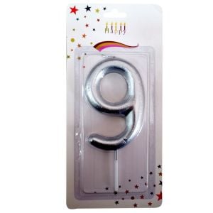 BÜYÜK BOY 9 RAKAM GÜMÜŞ  MUM 13,5CM PK:24 KL:600