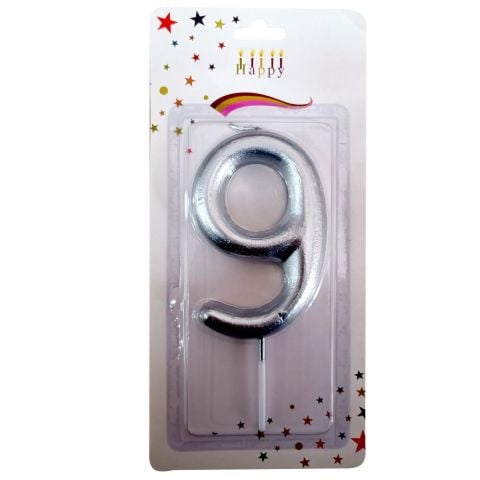 BÜYÜK BOY 9 RAKAM GÜMÜŞ  MUM 13cm PK:24 KL:600