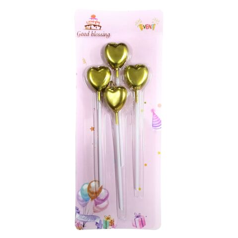 4 LÜ ÇUBUKLU KALP GOLD MUM 13.5CM PK:24
