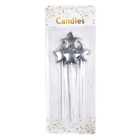 4 LÜ ÇUBUKLU YILDIZ GÜMÜŞ  MUM 13.5CM PK:24
