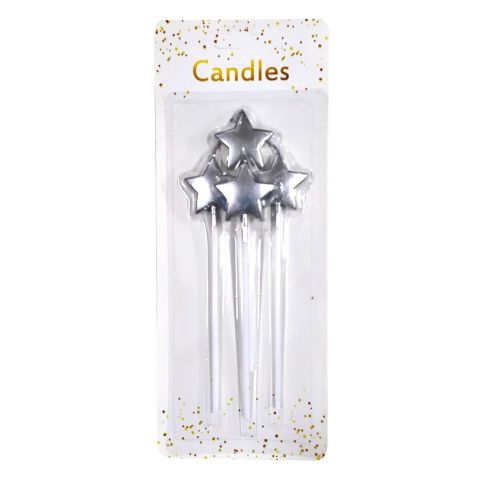 4 LÜ ÇUBUKLU YILDIZ GÜMÜŞ  MUM 13.5CM PK:24