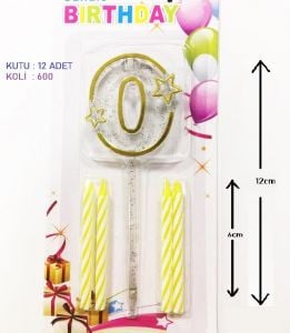 MİKA ŞEFFAF 0 RAKAM GOLD MUM 12CM PK:12 KL:600
