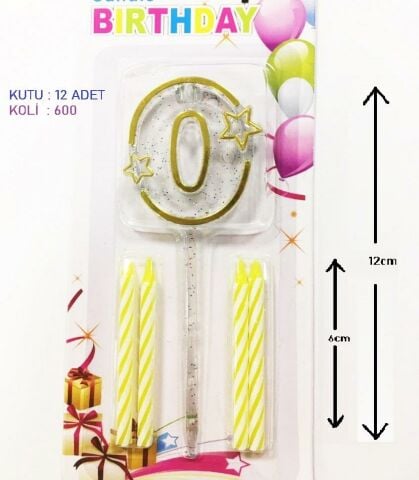 MİKA ŞEFFAF 0 RAKAM GOLD MUM 12CM PK:12 KL:600