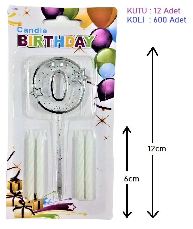MİKA ŞEFFAF 0 RAKAM GÜMÜŞ MUM 12CM PK:12 KL:600