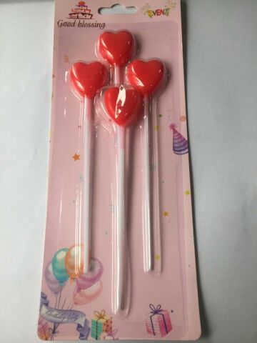 4 LÜ ÇUBUKLU KALP KIRMIZI MUM 13.5CM PK:24