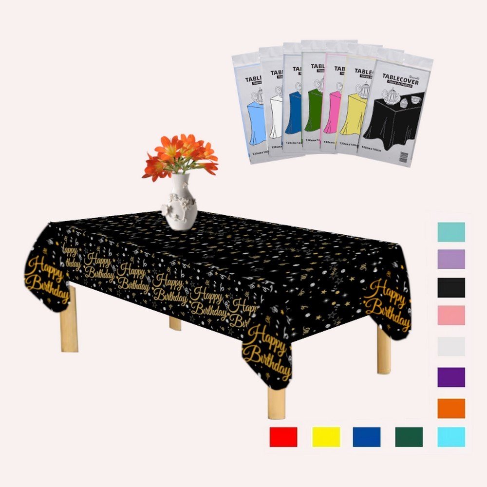 PLASTİK HAPPY BİRTHDAY SİYAH ÜSTÜ GOLD BASKILI MASA ÖRTÜSÜ 120*180cm