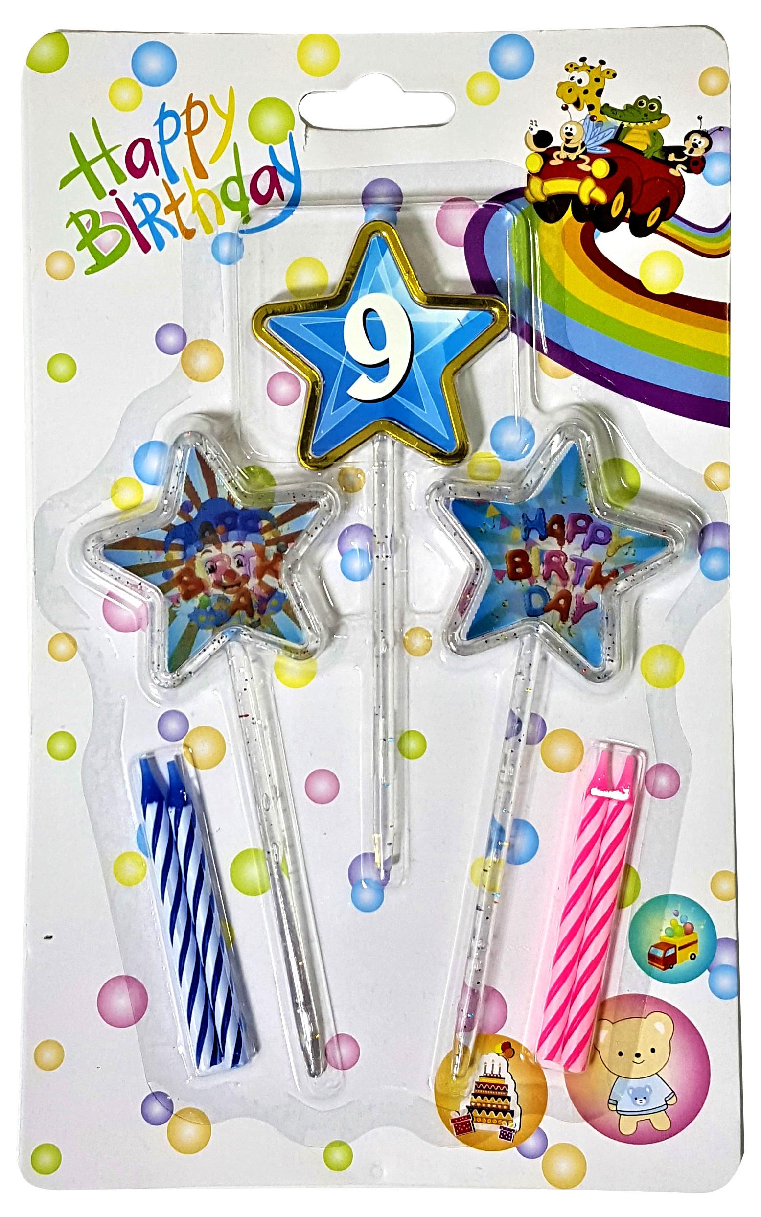 3D GÖRÜNÜMLÜ MUM 9 YAŞ YILDIZ MODELİ MAVİ 12.5CM PK:12