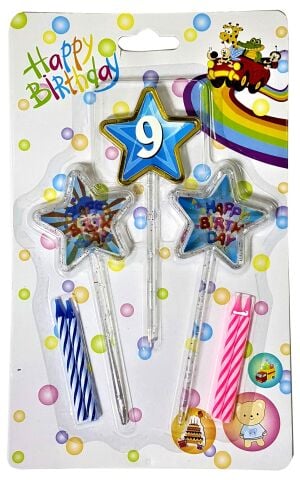 3D GÖRÜNÜMLÜ MUM 9 YAŞ YILDIZ MODELİ MAVİ 12.5CM PK:12
