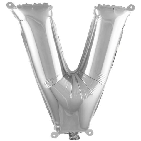 V- HARF 16 İNC GÜMÜŞ RENK BALON 36 CM