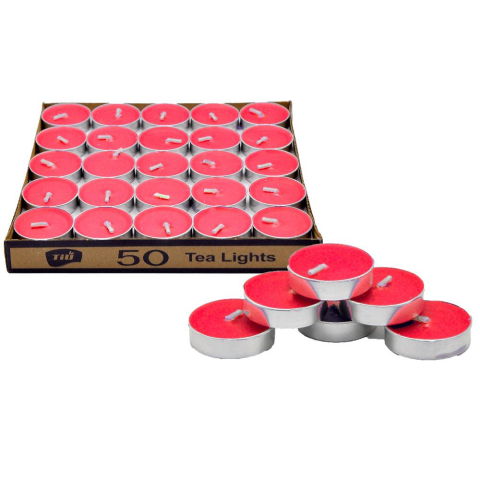 50 Lİ TEALİGT YUVARLAK KIRMIZI MUM KL:40
