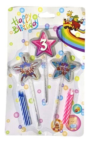 3D GÖRÜNÜMLÜ MUM 3 YAŞ YILDIZ MODELİ PEMBE 12.5CM PK:12